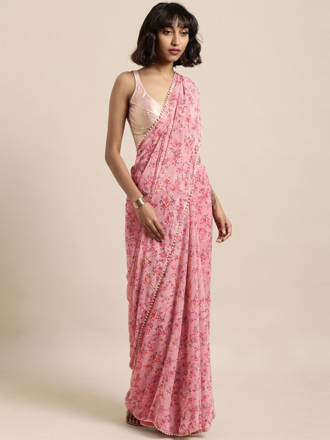

Tikhi Imli Pink Printed Poly Georgette Embellished Border Party Wear Saree