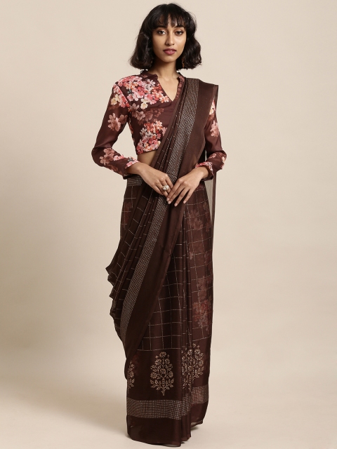 

Tikhi Imli Brown Embellished Poly Crepe Saree