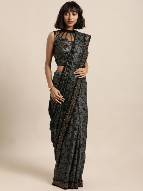 

Tikhi Imli Black Woven Design Poly Crepe Saree With Sequinned Embroidered Lace