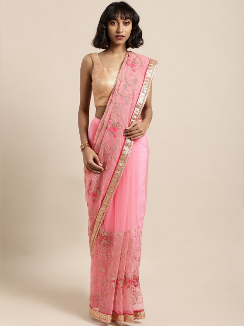 

Tikhi Imli Pink Embroidered Net Saree