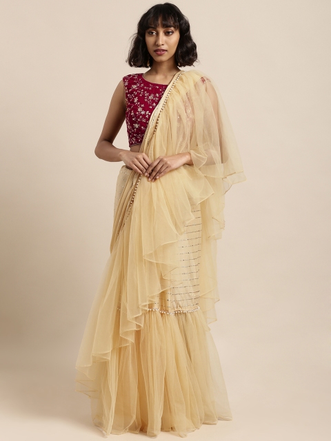 

Tikhi Imli Beige Embellished Satin Saree