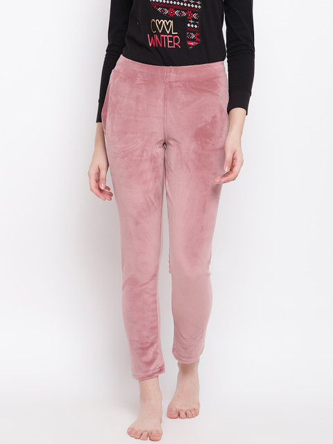 

Sweet Dreams Women Mauve Solid Velvet Finish Lounge Pants