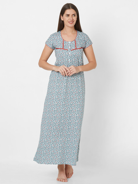 

Sweet Dreams Green & White Printed Nightdress