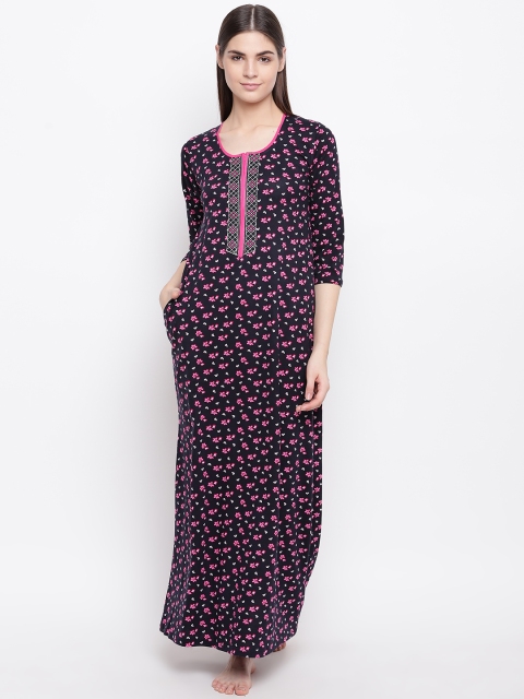 

Sweet Dreams Navy Blue & Pink Printed Maxi Nightdress