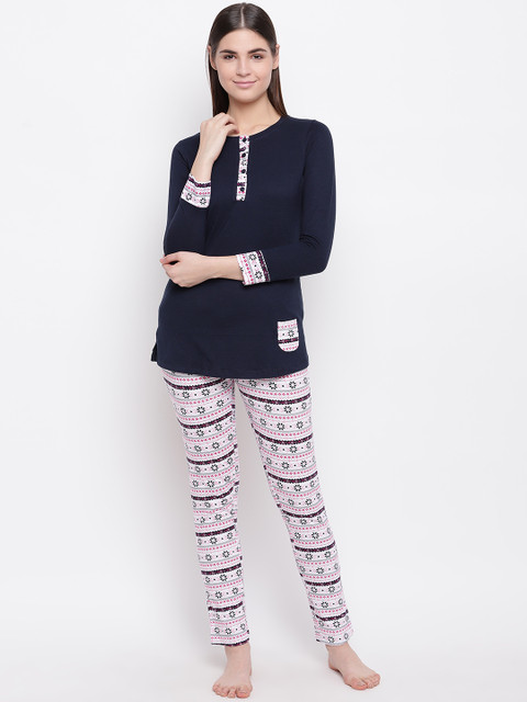 

Sweet Dreams Women Navy Blue & White Bohemain Print Night suit