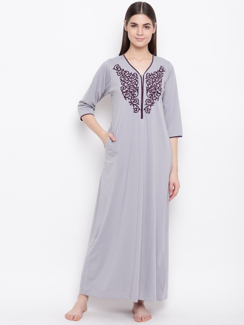 

Sweet Dreams Grey & Purple Solid Maxi Nightdress
