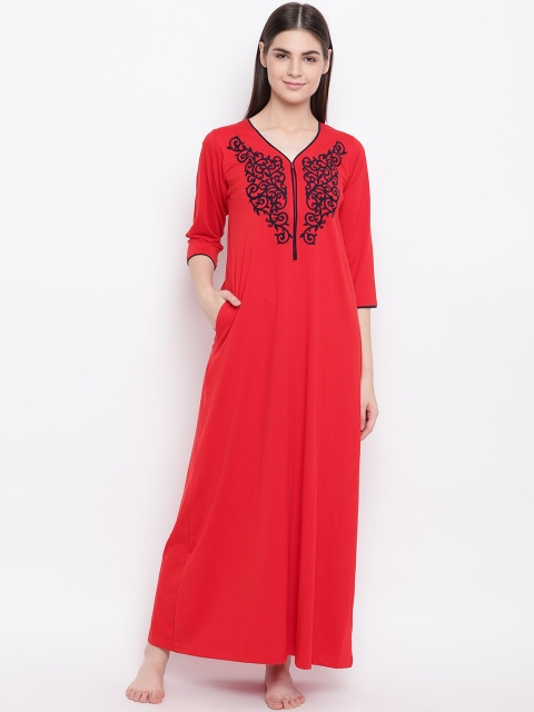 

Sweet Dreams Red & Navy Blue Solid Maxi Nightdress
