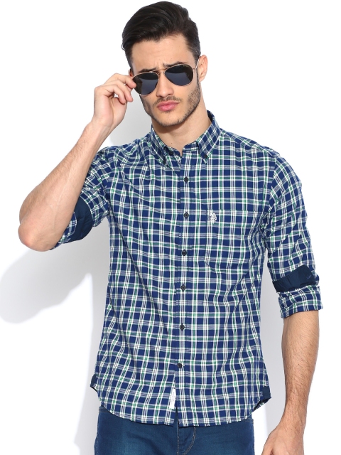 

U.S. Polo Assn. Blue & White Checked Tailored Fit Casual Shirt