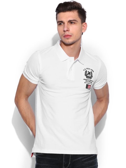 

U.S. Polo Assn. Men White Applique Polo T-shirt