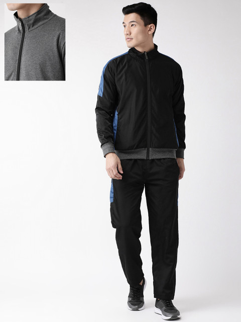 

Chkokko Men Black & Charcoal Grey Solid Reversible Training Tracksuit