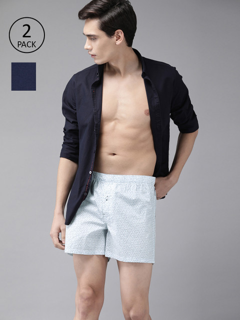 

THE BEAR HOUSE Men Pack of 2 Printed Pure Cotton Boxers TBH-SAILOR, Navy blue