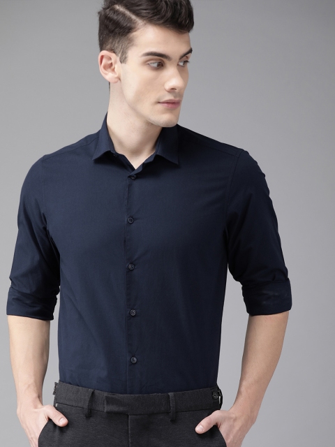 

THE BEAR HOUSE Men Navy Blue Slim Fit Solid Smart Casual Shirt