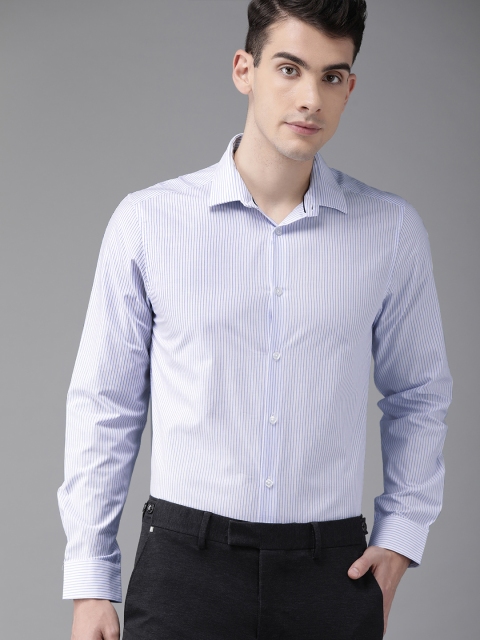 

THE BEAR HOUSE Men White & Blue Slim Fit Striped Smart Casual Shirt