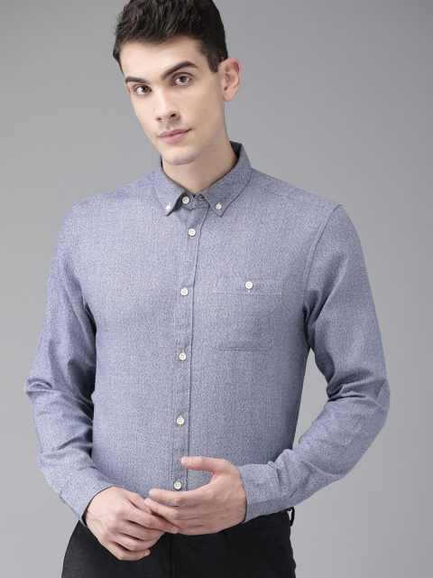 

THE BEAR HOUSE Men Blue Slim Fit Textured Casual Shirt