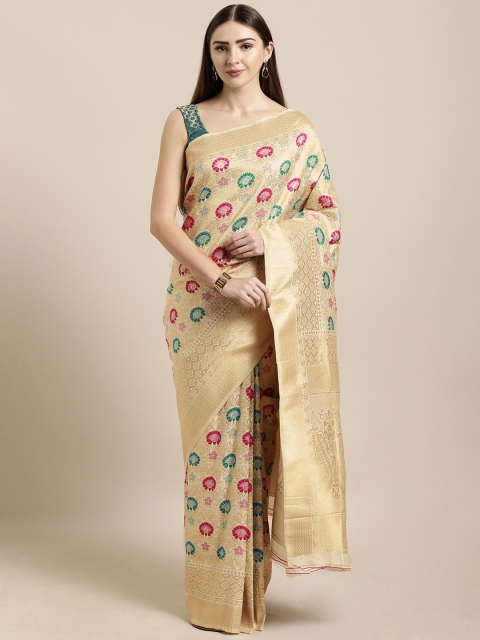

Mitera Off-White & Gold-Toned Silk Blend Woven Design Banarasi Saree