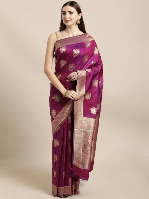 

Mitera Purple & Gold-Toned Silk Blend Woven Design Banarasi Saree