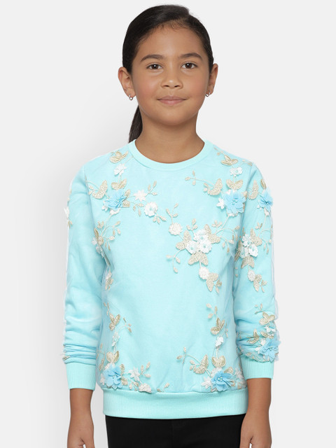 

Gini and Jony Girls Blue & White Self Design Sweatshirt with Net Layer