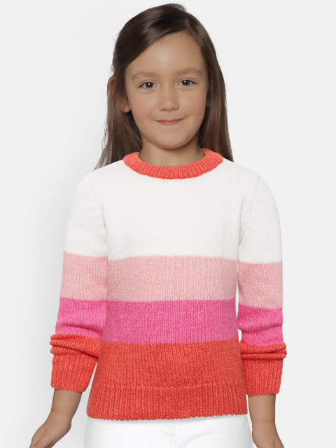 

Gini and Jony Girls White & Pink Colourblocked Pullover Sweater