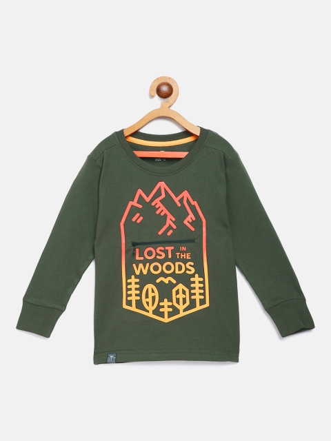 

Palm Tree Boys Olive Green Printed Round Neck T-shirt