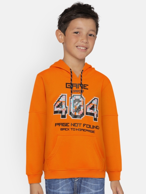 

Gini and Jony Boys Orange Printed Hooded Sweatshirt