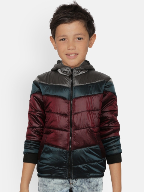 

Gini and Jony Boys Burgundy & Charcoal Grey Colourblocked Padded Jacket