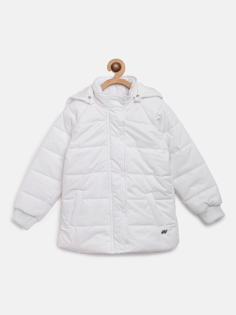 

Gini and Jony Girls White Solid Padded Jacket with Detachable Hood & Printed Back