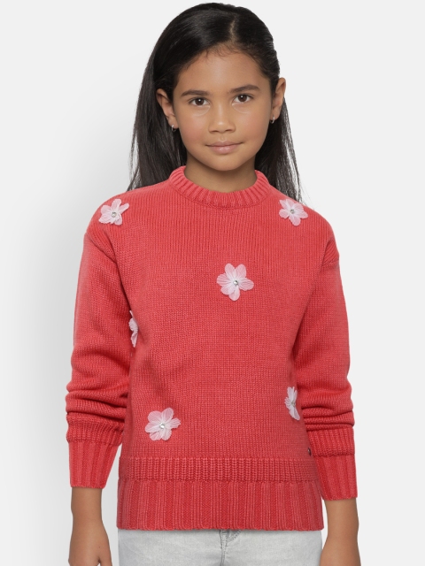 

Gini and Jony Girls Coral Pink Applique Pullover Sweater