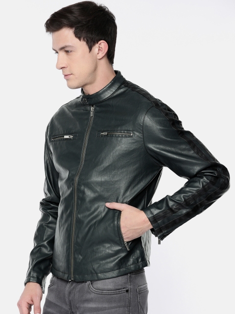 

Pepe Jeans Men Green Solid Biker Jacket