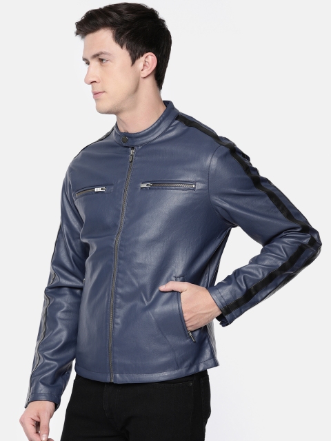 

Pepe Jeans Men Blue Solid Biker Jacket