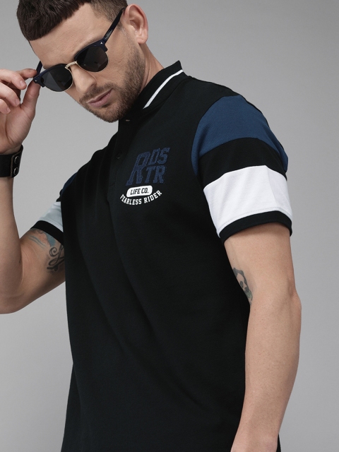 

Roadster Men Black Solid Polo Collar T-shirt