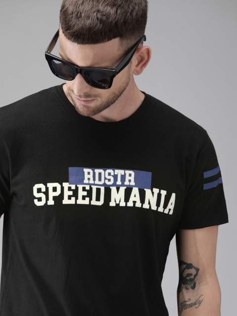 

Roadster Men Black Printed Round Neck T-shirt