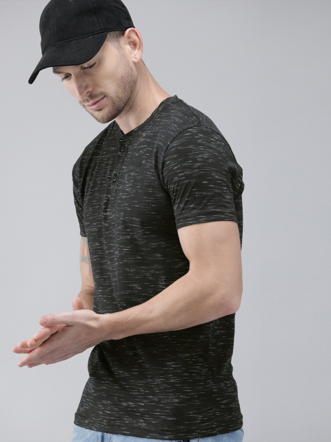 

Pepe Jeans Men Black Printed Slim Fit Henley Neck T-shirt