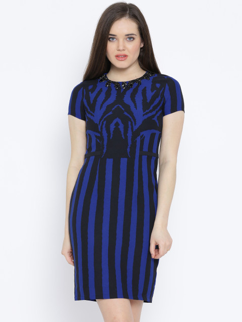 

Van Heusen Woman Black & Blue Printed Sheath Dress