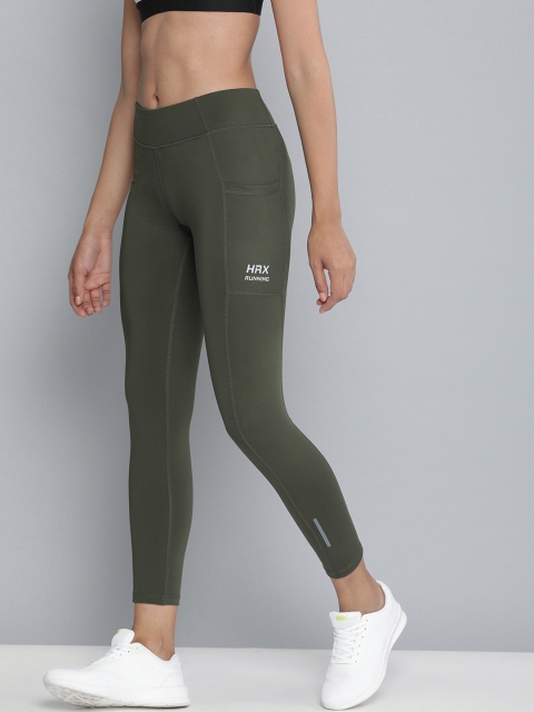 

HRX by Hrithik Roshan Women Olive Green Solid Skinny Fit Rapid Dry Running Tights