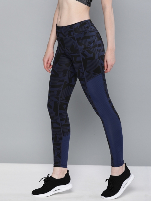 

HRX by Hrithik Roshan Navy Blue Printed Women Rapid Dry Skinny Fit Training Tights, Black