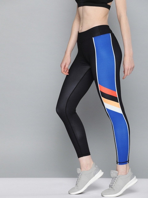 

HRX by Hrithik Roshan Women Black & Blue Colourblocked Rapid Dry Running Tights
