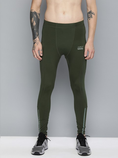 

HRX by Hrithik Roshan Men Olive Green Printed Rapid Dry Skinny Fit Mid Rise Running Tights
