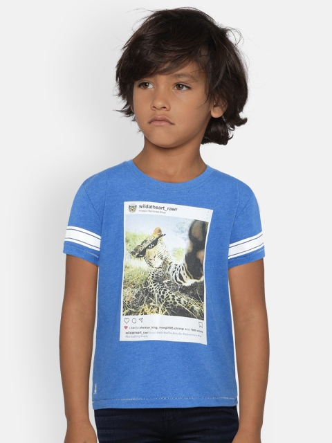 

Gini and Jony Boys Blue Printed Round Neck T-shirt