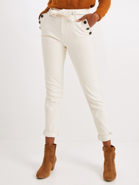 

promod Women Off-White Regular Fit Solid Trousers