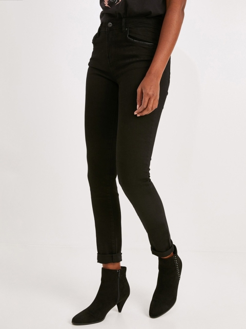 

promod Women Black Skinny Fit Mid-Rise Clean Look Stretchable Jeans