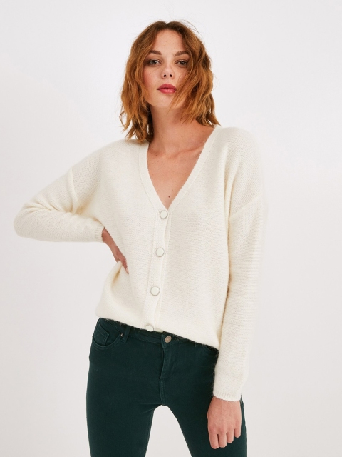 

promod Women Off-White Solid Cardigan