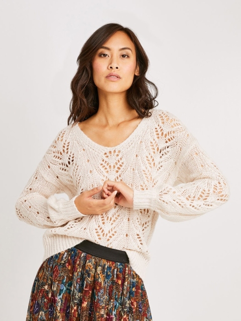 

promod Women Beige Open Knit Sweater
