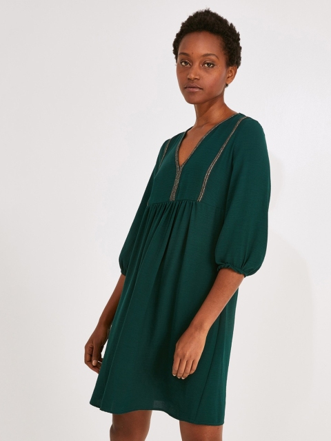 

promod Women Solid Green A-Line Dress