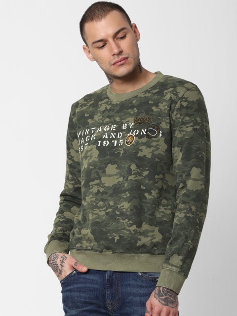 

Jack & Jones Men Olive Green & Black Printed Sweatshirt