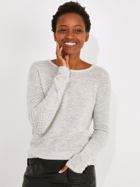 

promod Women Grey Melange Self Design Styled Back Sweater