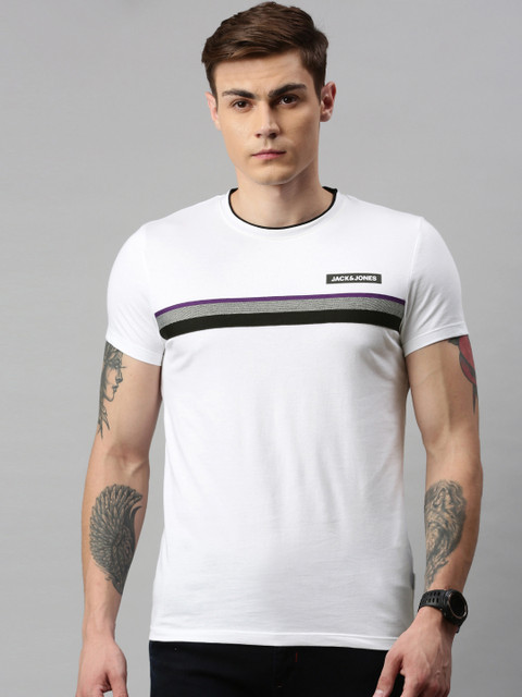 

Jack & Jones Men White Striped Round Neck T-shirt