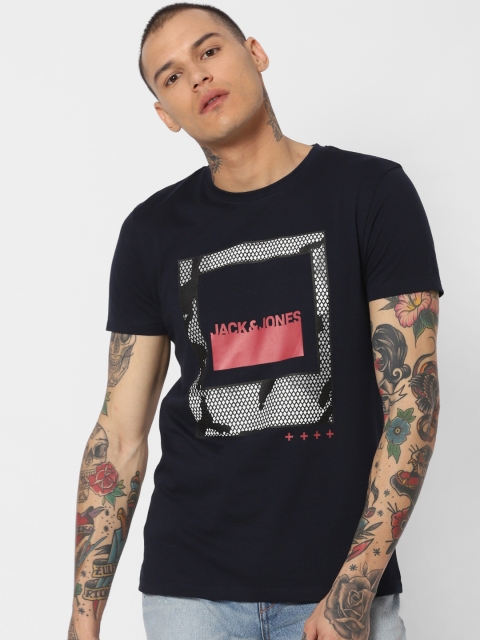 

Jack & Jones Men Navy Blue Printed Round Neck T-shirt