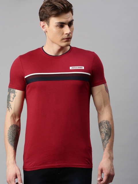 

Jack & Jones Men Red Striped Round Neck T-shirt