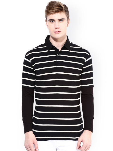 

Hypernation Black White Striped Polo Pure Cotton T-shirt