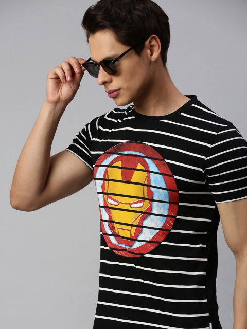 

Jack & Jones Men Black & White Slim Fit Printed Round Neck T-shirt